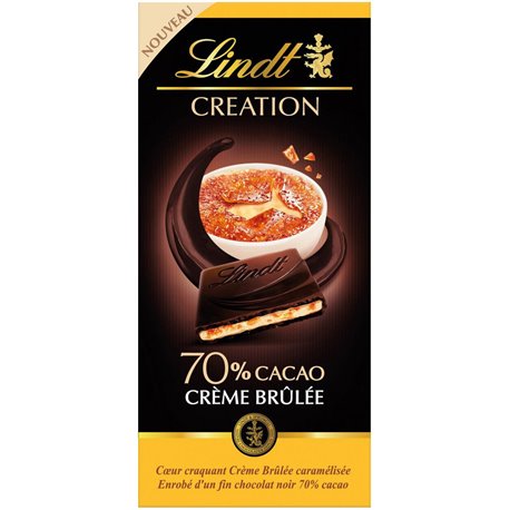 Lindt Création Coeur Craquant Crème Brûlée Caramélisée Enrobé d’un Fin Chocolat Noir 70% Cacao 140g (lot de 4)