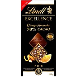 Lindt Excellence Noir Orange Amandes 70% Cacao 100g (lot de 8)