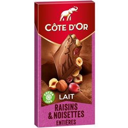 Côte d’Or Lait Raisins & Noisettes Entières 180g (lot de 9)
