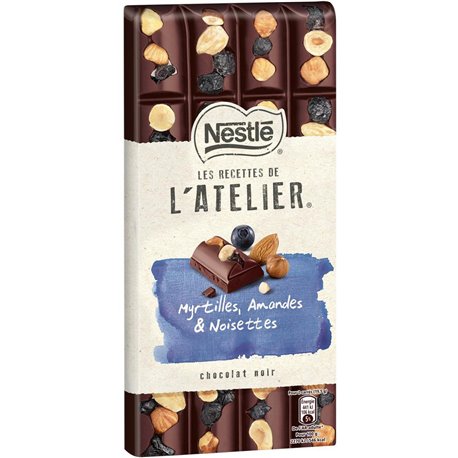 Nestlé Les Recettes de l’Atelier Myrtilles Amandes & Noisettes Chocolat Noir 195g (lot de 10)