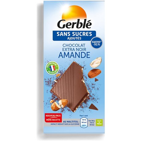 Gerblé Chocolat Extra Noir Amande Sans Sucres Ajoutés 80g (lot de 6)