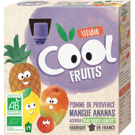 Vitabio Compotes en gourde bio pomme mangue ananas sans sucres ajoutés