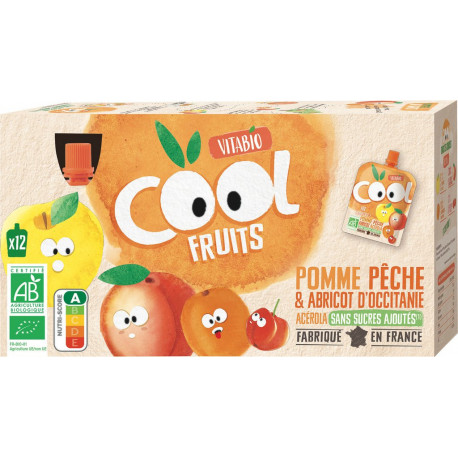Vitabio Compote Cool Fruits Pomme Pêche Abricot 12x85g 1.02Kg