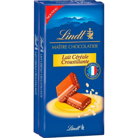 LINDT Chocolat Lait Céréale Croustillante 2x110g 220g