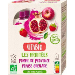 Vitabio Gourde 100% fruits bio Pomme Fraise Grenade 4x120g 480g