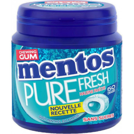 MENTOS PURE FRESH CHEWING GUM POT PLASTIQUE MENTHOL EUCALYPTUS 100g