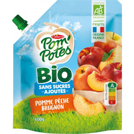 Pom'Potes Compotes pomme pêche brugnon bio sans sucres ajoutés 600g