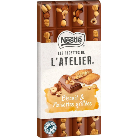 NESTLE LES RECETTES DE ATELIER Tablette de chocolat au lait biscuit noisettes NESTLE LES RECETTES DE L'ATELIER la tablette de 17