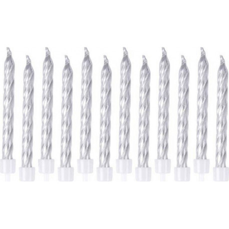 NC Lot De 12 Bougies D'anniversaire métalliques 6cm Argent