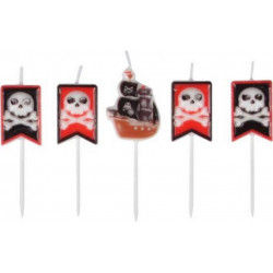 NC Lot De 5 Bougies D'anniversaire pirates Rouge & Noir