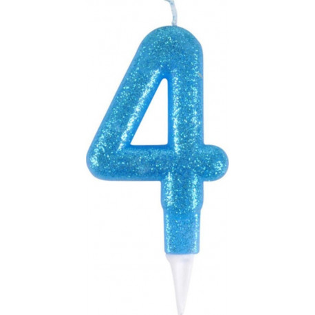 PARIS PRIX Bougie D'anniversaire Paillette chiffre 4 7cm Bleu