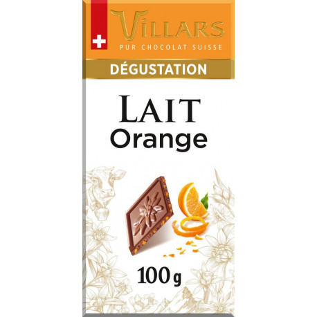 Villars Tablette chocolat Lait écorce orange confite-100g