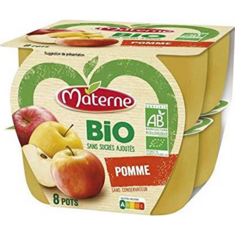 Materne Compotes Pomme Bio Sans sucre ajoutés 8x100g 800g