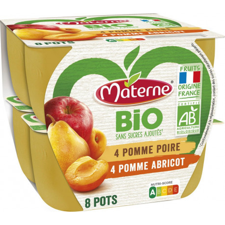 Materne Compote BIO Pomme Poire Abricot 8x100g 800g