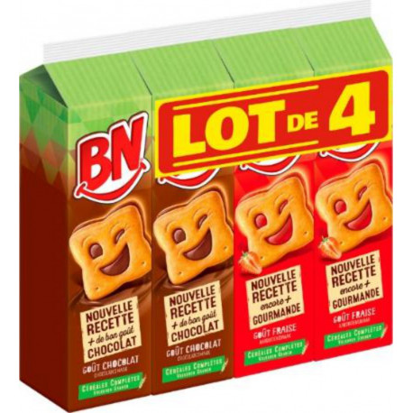 BN Biscuits mixte 2xChocolat 2xFraise 4x285g 1.14Kg