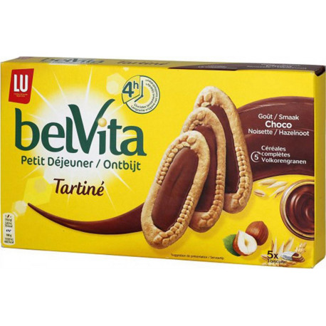 LU BelVita Petit Déjeuner Tartiné Goût Choco Noisette 250g (lot de 6)