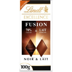 LINDT Tablette de chocolat excellence fusion noir 70% et lait la tablette de 100g