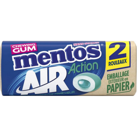MENTOS Chewing-gum Air Action Menthol Eucalyptus les 2 paquets de 8 dragées 31g