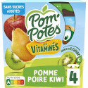 POM'POTES Compotes Les Vitaminés Pomme Poire Kiwi sans Sucres Ajoutés les 4 gourdes de 90g
