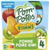 POM'POTES Compotes Les Vitaminés Pomme Poire Kiwi sans Sucres Ajoutés les 4 gourdes de 90g