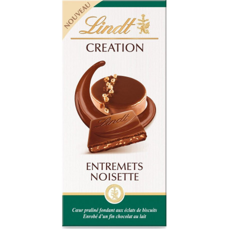 LINDT Tablette de chocolat création lait entremets noisette la tablette de 150g