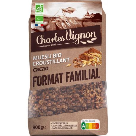 CHARLES VIGNON CHARLES VIGNON CHARLES VIGNON VIGNON VIGNON Muesli croustillant cacao bio CHARLES VIGNON 900g
