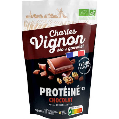 CHARLES VIGNON CHARLES VIGNON CHARLES VIGNON VIGNON VIGNON Muesli croustillant protéiné chocolat bio CHARLES VIGNON 350g