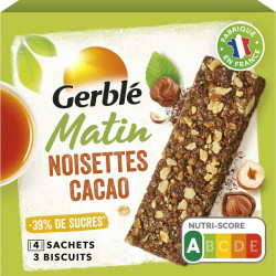 GERBLE GERBLE GERBLE Barre Petit dejeuner noisettes cacao GERBLE 120g