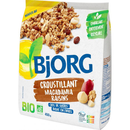 BJORG Croustillant macadamia raisin 450g