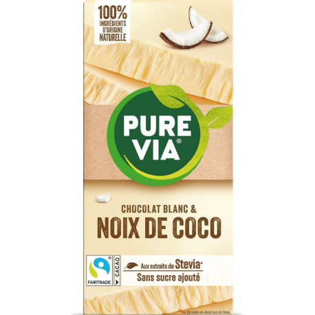 PURE VIA Tablette de chocolat blanc et noix de coco la tablette de 100g