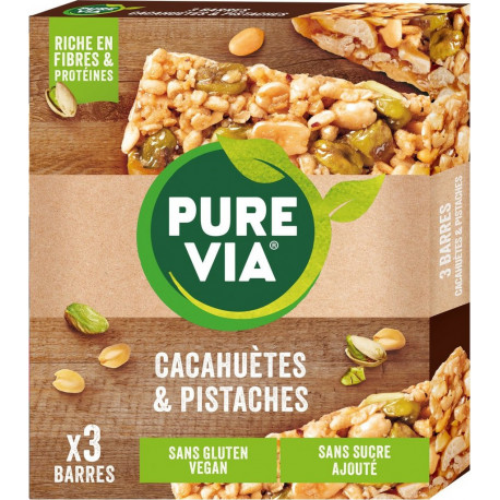 PURE VIA Barres cacahuètes et pistaches les 3 barres de 35g