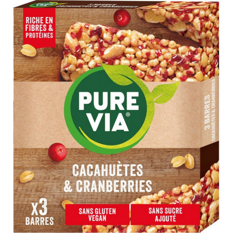PUREVIA PUREVIA PUREVIA Barres Céréales Cacahuètes et Cranberries PUREVIA 3 barres de 35g