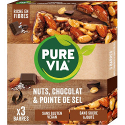 PURE VIA Barres nuts chocolat et pointe de sel les 3 barres de 35g
