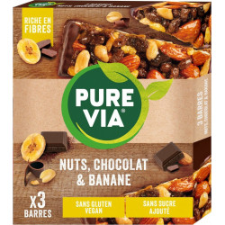PURE VIA Barre nuts chocolat et banane les 3 barres de 35g