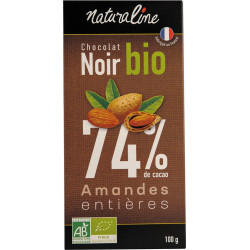 NATURALINE Tablette de chocolat noir 74% bio aux amandes la tablette de 100g