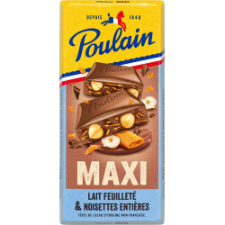 POULAIN Tablette de Chocolat Lait Maxi Feuilleté Noisettes Entières la tablette de 190g