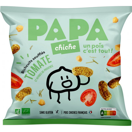 PAPA CHICHE PAPA CHICHE PAPA CHICHE CHICHE CHICHE Bichcuits soufflés bio à base de pois chiche PAPA CHICHE 70g