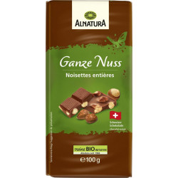 ALNATURA Tablette de chocolat au lait noisettes entières la tablette de 100g