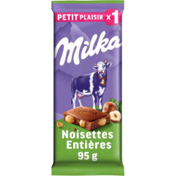 MILKA Tablette de chocolat lait noisettes entières la tablette de 95g