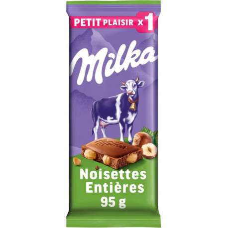 MILKA Tablette de chocolat lait noisettes entières la tablette de 95g