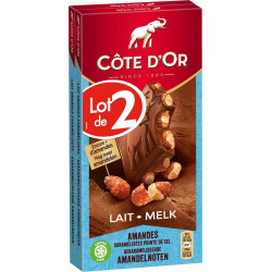 COTE D'OR COTE D COTE D'OR D'OR OR OR OR Tablette de Chocolat Lait Amandes Caramélisées Pointe de Sel COTE D'OR les 2 tablettes