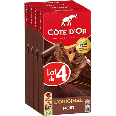 COTE D'OR COTE D COTE D'OR D'OR OR OR OR Tablette de chocolat noir L'Original COTE D'OR les 4 tablettes de 100g