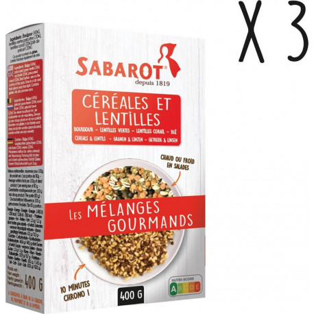 Sabarot Lot 3 X Mélange Céréales Et Lentilles Étui 400g les 3 paquets de 400g