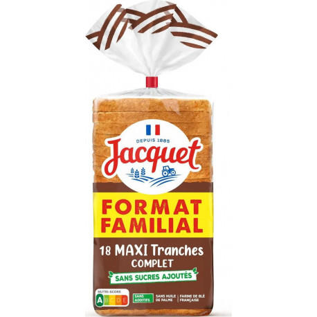 Jacquet Pain de mie complet Maxi-tranches x18 825g