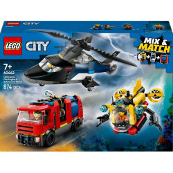 LEGO 60462 City Hélicoptere, Camion de Pompiers et Sous Marin Modulable