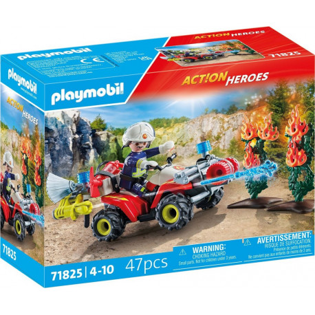 PLAYMOBIL Pompier avec Quad et Arbustes Enflammés
