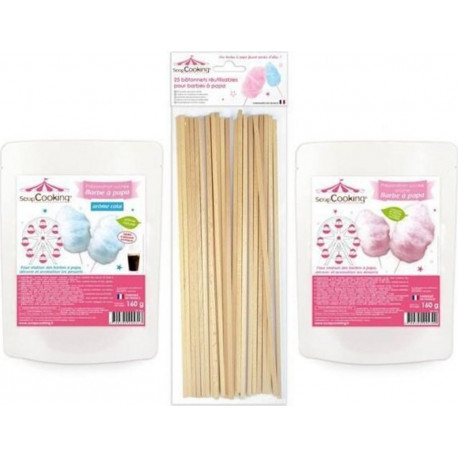 SCRAPCOOKING Coffret Barbe À Papa Bleu & Rose + Bâtonnets
