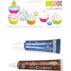 SCRAPCOOKING Stylo Chocolat + Colorant Alimentaire Liquide Tube Bleu