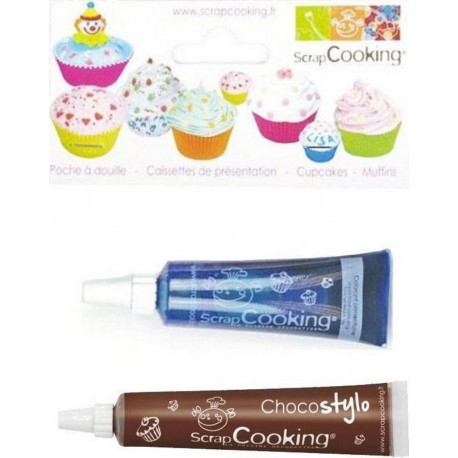 SCRAPCOOKING Stylo Chocolat + Colorant Alimentaire Liquide Tube Bleu