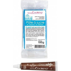 SCRAPCOOKING Stylo Chocolat + Pâte À Sucre Bleu Foncé 100g